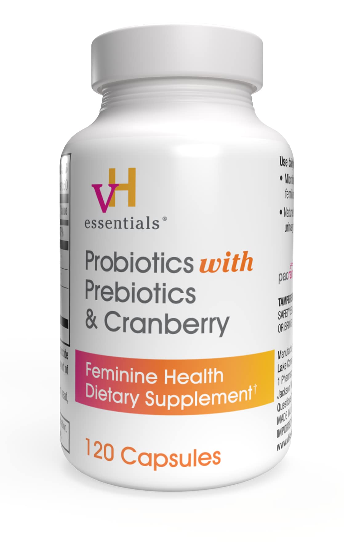 vH Essentials Probiotics for Women with Prebiotics, Cranberry & Vitamin C - 60 Capsules (30 Day Supply) - Vaginal Probiotics Support Gut Balance, Vaginal Health & Urinary Tract Health for Women